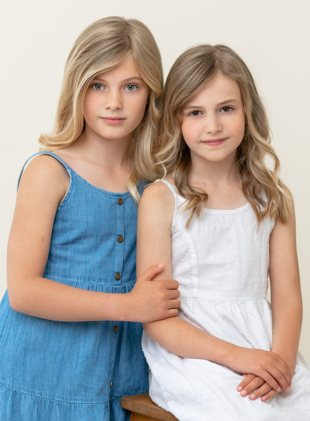Gorgeous photo of two sisters in studio portrait of children Sunshine Coast BC