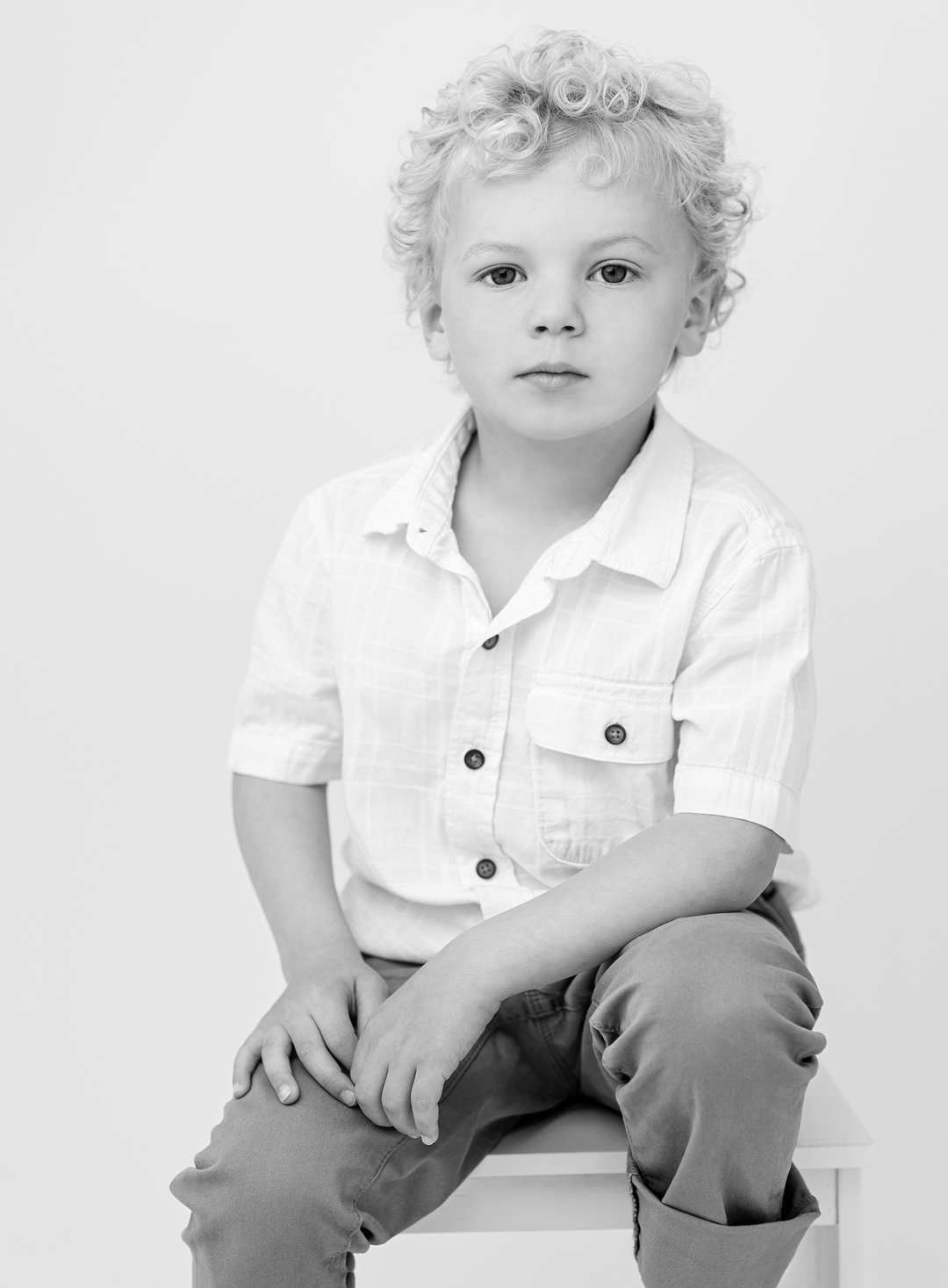 5 year old boy child black and white studio photography