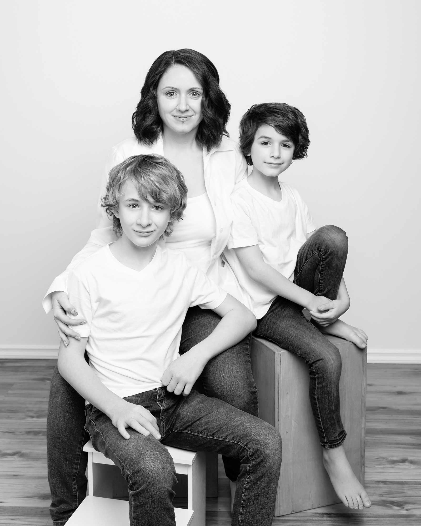 Mother and sons family photo in studio on the Sunshine Coast BC