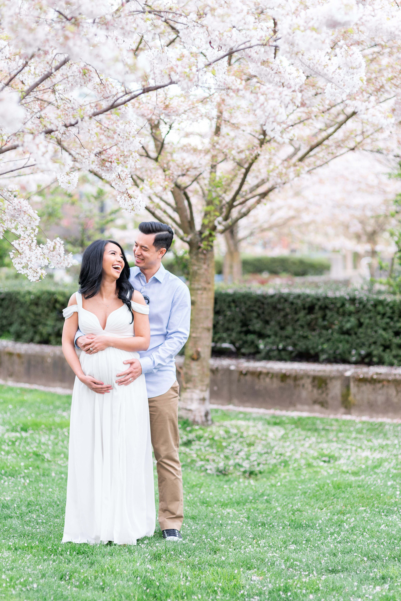 Candid maternity couple photos outdoors.