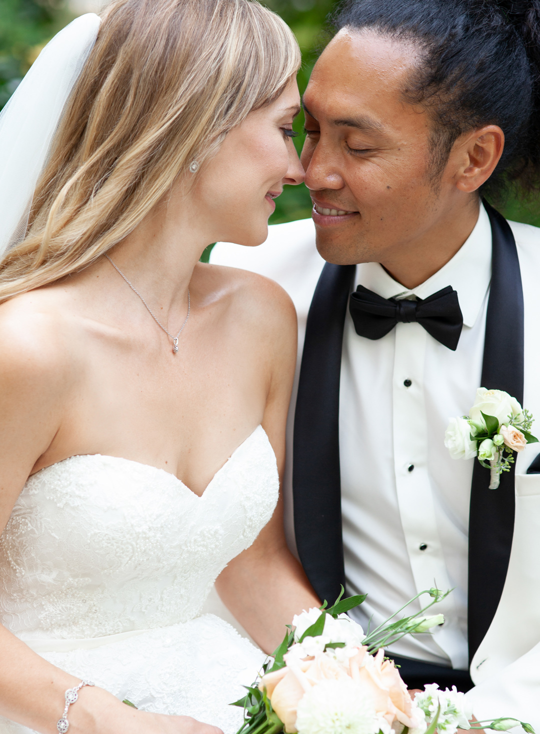 Closeup of bride and groom
