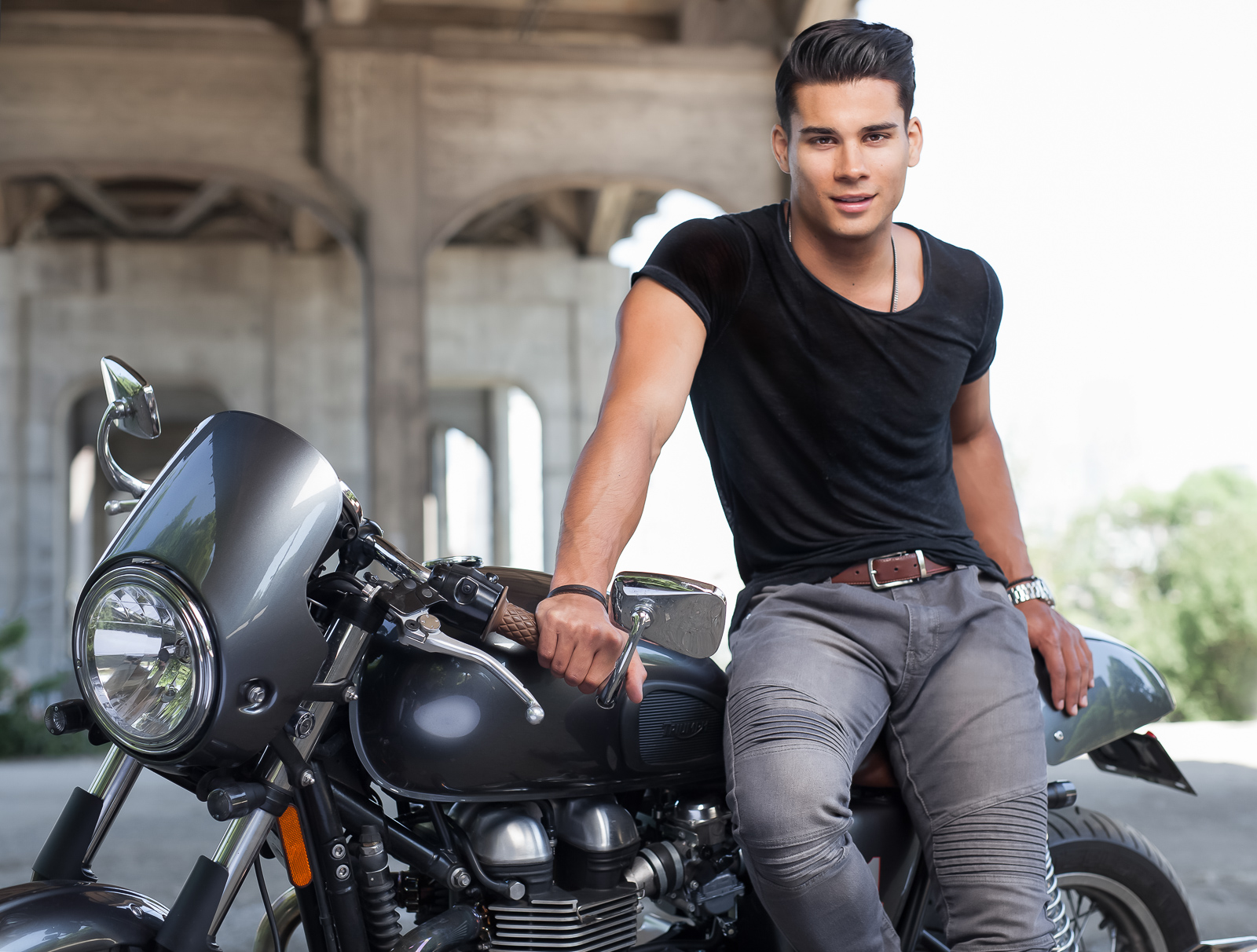 Photoshoot with Riverdale actor Drew Tanner on Triumph motorcycle